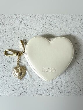 Dolce & Gabbana Devotion Heart-Shaped Beige Zip-Around Wallet with Keychain